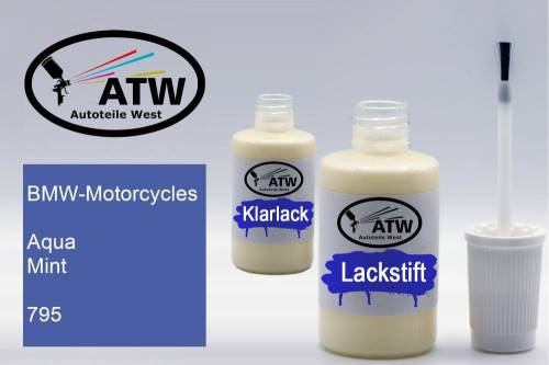 BMW-Motorcycles, Aqua Mint, 795: 20ml Lackstift + 20ml Klarlack - Set, von ATW Autoteile West.